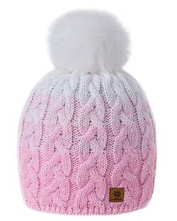 MFAZ Morefaz Ltd Damen Herren Winter Beanie Strickmütze Mütze Wurm Fleece Bommel Fashion SKI (Pink White) von MFAZ Morefaz Ltd