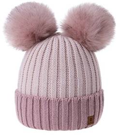 MFAZ Morefaz Ltd Damen Winter Beanie Strickmütze Mütze Doppelt Bommel Pom Pom Wurm SKI Mütze (Rose-Pink Powder-Pink) von MFAZ Morefaz Ltd