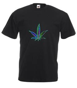 MFAZ Morefaz Ltd Herren Und Damen T-Shirt Cannabis Leafes Ganja Weed THC Men/Ladies Rasta Kurzarm Shirt 420 (Black T-Shirt Leaf Rainbow New, M) von MFAZ Morefaz Ltd
