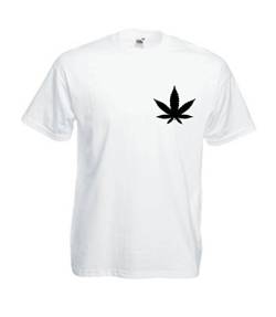 MFAZ Morefaz Ltd Herren Und Damen T-Shirt Cannabis Leafes Ganja Weed THC Men/Ladies Rasta Kurzarm Shirt 420 (White T-Shirt Leaf Black, M) von MFAZ Morefaz Ltd