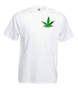 MFAZ Morefaz Ltd Herren Und Damen T-Shirt Cannabis Leafes Ganja Weed THC Men/Ladies Rasta Kurzarm Shirt 420 (White T-Shirt Leaf Green NR 33, M) von MFAZ Morefaz Ltd