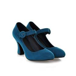 MFairy Mary Jane Damen-Schuhe mit Schnallen, klobiger Absatz, gepolsterte Pumps, blau, 41 EU von MFairy