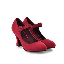MFairy Mary Jane Damen-Schuhe mit Schnallen, klobiger Absatz, gepolsterte Pumps, rot, 34 EU von MFairy