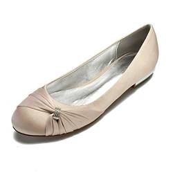 MGEM Damen Ballerinas Sommer elegant Strass Satin Runde Zehen Flache Brautschuhe Hochzeit Schuhe Sandalen,Champagne,39 EU von MGEM