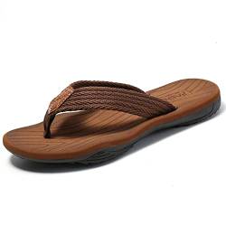 Herren Flip Flops Sandalen Bequeme Fußgewölbestütze Lässige Strandrutschen Schuhe,Braun,46 von MGGMOKAY