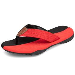 Herren Flip Flops Sandalen Bequeme Fußgewölbestütze Lässige Strandrutschen Schuhe,Schwarz Rot,42 von MGGMOKAY