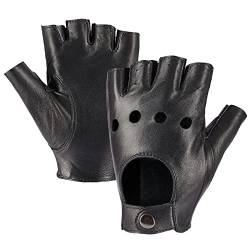 MGGMOKAY Damen Fingerlose Schaffell Autofahrer Lederhandschuhe Rock Punk Handschuhe,Schwarz,M von MGGMOKAY