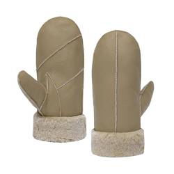 MGGMOKAY Damen Lammfell Shearling Fäustlinge Warme Winter Lederhandschuhe,Beige,L von MGGMOKAY