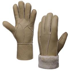 MGGMOKAY Damen Lederhandschuhe Schaffell Handschuhe aus Shearling Warme Winterhandschuhe,Beige,S von MGGMOKAY