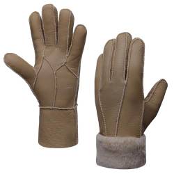 MGGMOKAY Damen Lederhandschuhe Schaffell Handschuhe aus Shearling Warme Winterhandschuhe,Hellbraun,L von MGGMOKAY