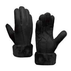 MGGMOKAY Damen Lederhandschuhe Schaffell Handschuhe aus Shearling Warme Winterhandschuhe,Schwarz,L von MGGMOKAY