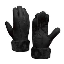 MGGMOKAY Damen Lederhandschuhe Schaffell Handschuhe aus Shearling Warme Winterhandschuhe,Schwarz,XL von MGGMOKAY