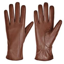MGGMOKAY Damen Lederhandschuhe Touchscreen Handschuhe Warm Echtes Leder mit Kaschmir Gefüttert,Rötlich-braun,S von MGGMOKAY