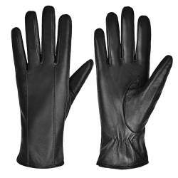 MGGMOKAY Damen Lederhandschuhe Touchscreen Handschuhe Warm Echtes Leder mit Kaschmir Gefüttert,Schwarz,S von MGGMOKAY