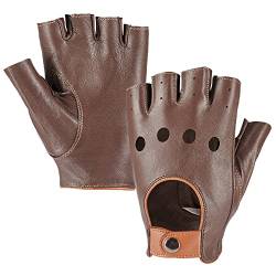 MGGMOKAY Fingerlose Herren Half Finger Autofahrer Handschuhe aus Leder,BraunKamel,L von MGGMOKAY