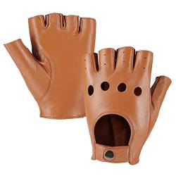 MGGMOKAY Fingerlose Herren Half Finger Autofahrer Handschuhe aus Leder,Kamel,M von MGGMOKAY