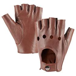 MGGMOKAY Fingerlose Herren Half Finger Autofahrer Handschuhe aus Leder,Sattel,L von MGGMOKAY