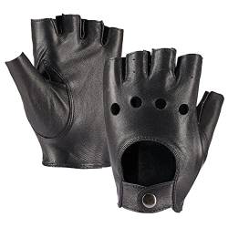 MGGMOKAY Fingerlose Herren Half Finger Autofahrer Handschuhe aus Leder,Schwarz,L von MGGMOKAY