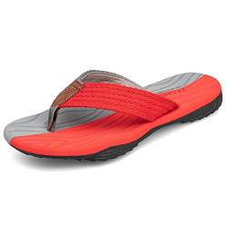 MGGMOKAY Herren Flip Flops Sandalen Bequeme Fußgewölbestütze Lässige Strandrutschen Schuhe,Grau Rot,41 von MGGMOKAY