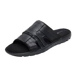 MGGMOKAY Herren Leder Sandalen Sommer Hausschuhe Herren Pantoletten für Innen- und Außenbereich Bequem Leichten,Schwarz,41 von MGGMOKAY