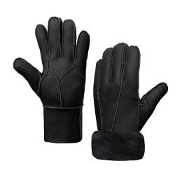 MGGMOKAY Herren Lederhandschuhe Schaffell Shearling Warme Winterhandschuhe,Schwarz,S von MGGMOKAY