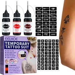 Wasserdicht Temporäre Tattoos,Temporäres Tattoo Kit mit 3 Farben Fruitty Ink und 84 Mustern Klebeschablonen DIY Tattoos Kit für Kinder Erwachsene Männer und Frauen von MGIZLJJ