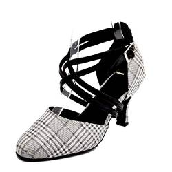 MGM-Joymod Damen Cross Strap Latein Salsa Ballsaal Tanzschuhe Geschlossene Zehen Pumps, Style2 grau 7 5 cm Absatz, 39 EU von MGM-Joymod