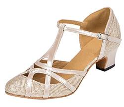 MGM-Joymod Damen-Tanzschuhe mit T-Riemen, geschlossene Zehenpartie, Glitzer, Synthetik, Abend, Hochzeit, Tango, Ballsaal, modern, Lateinamerikanisch, Champagne 5cm Heel, 36.5 EU von MGM-Joymod