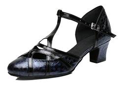 MGM-Joymod Damen-Tanzschuhe mit T-Riemen, geschlossene Zehenpartie, Glitzer, Synthetik, Abend, Hochzeit, Tango, Ballsaal, modern, Lateinamerikanisch, Floral Black 5cm Heel, 39 EU von MGM-Joymod