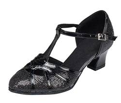 MGM-Joymod Damen-Tanzschuhe mit T-Riemen, geschlossene Zehenpartie, Glitzer, Synthetik, Abend, Hochzeit, Tango, Ballsaal, modern, Lateinamerikanisch, Glitter Black 5cm Heel, 34 EU von MGM-Joymod