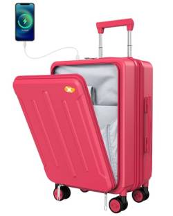 MGOB Koffer Handgepäck Trolleys Polycarbonat Reisekoffer Erweiterbar mit Vordertasche Hartschalen Leicht mit TSA USB und Externer Teleskopgriff,55x36x24cm(Rosa) von MGOB