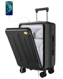 MGOB Koffer Handgepäck Trolleys Polycarbonat Reisekoffer Erweiterbar mit Vordertasche Hartschalen Leicht mit TSA USB und Externer Teleskopgriff,55x36x24cm(Schwarz) von MGOB