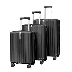 MGOB Koffer Set Hartschalen Erweiterbar(Nur L/XL) in Polycarbonat Reisekoffer mit 4 Rollen und Haken(Schwarz) von MGOB
