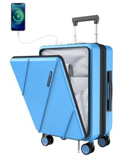 MGOB Koffer Trolleys Polycarbonat Handgepäck Reisekoffer Erweiterbar mit Vordertasche Hartschalen Leicht mit TSA USB und Externer Teleskopgriff, 55x36x24cm(Blau) von MGOB