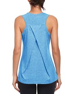 Damen Sport Oberteile Fitness Locker Tank Top athletisch ärmellos Lauf Top Yoga Shirts Racerback Sporttop(Blau, XL) von MGOOL