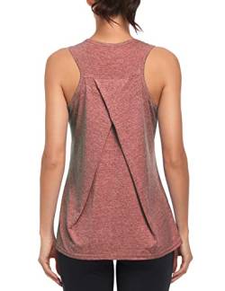 Damen Sport Oberteile Fitness Locker Tank Top athletisch ärmellos Lauf Top Yoga Shirts Racerback Sporttop (dunkelrosa, L) von MGOOL