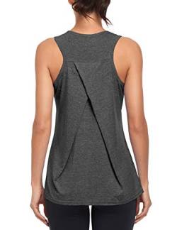 Damen Sport Oberteile Fitness Locker Tank Top athletisch ärmellos Lauf Top Yoga Shirts Racerback Sporttop (grau, L) von MGOOL