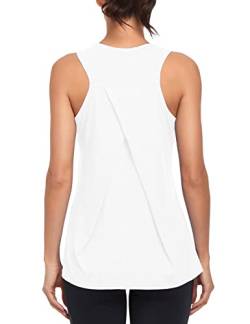 Damen Sport Oberteile Fitness Locker Tank Top athletisch ärmellos Lauf Top Yoga Shirts Racerback Sporttop (weiß, S) von MGOOL