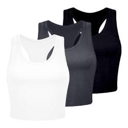 3 Stücke Tank Top Damen Sport Oberteile Basic Sport Top Unterhemden Bauchfreies Workout Crop Tops Damen Sport Set Racerback Eng Sportoberteile Tanktops Frauen Fitness Yoga Shirt Gym Summer Sporttop von MGSFGlk