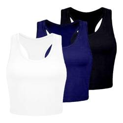 3 Stücke Tank Top Damen Sport Oberteile Basic Sport Top Unterhemden Bauchfreies Workout Crop Tops Damen Sport Set Racerback Eng Sportoberteile Tanktops Frauen Fitness Yoga Shirt Gym Summer Sporttop von MGSFGlk