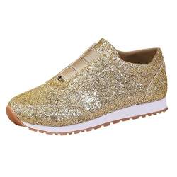 MGSFGlk Glitzer Sneaker Damen Flache Freizeit Pailletten Schuhe Leicht Atmungsaktiv Glitzer Schuhe Bequeme Silber Pailettenschuhe Laufschuhe mit Klettverschluss Outdoor Fitness Turnschuhe Sportschuhe von MGSFGlk