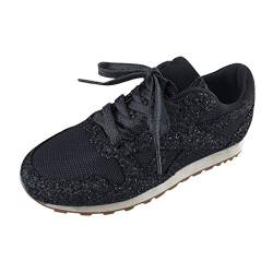 MGSFGlk Glitzer Sneaker Damen Flache Freizeit Pailletten Schuhe Leicht Atmungsaktiv Glitzer Schuhe Bequeme Silber Pailettenschuhe Laufschuhe mit Klettverschluss Outdoor Fitness Turnschuhe Sportschuhe von MGSFGlk