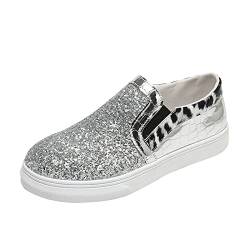 MGSFGlk Glitzer Sneaker Damen Flache Freizeit Pailletten Schuhe Leicht Atmungsaktiv Glitzer Schuhe Bequeme Silber Pailettenschuhe Laufschuhe mit Klettverschluss Outdoor Fitness Turnschuhe Sportschuhe von MGSFGlk