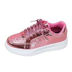 MGSFGlk Glitzer Sneaker Damen Flache Freizeit Pailletten Schuhe Leicht Atmungsaktiv Glitzer Schuhe Bequeme Silber Pailettenschuhe Laufschuhe mit Klettverschluss Outdoor Fitness Turnschuhe Sportschuhe von MGSFGlk