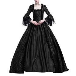 MGSFGlk Halloween Kleid Damen Mittelalter Kleid Lang Große Größen Mittelalter Kostüm Bodenlang Barock Mittelalter Kleidung Vintage Gothic Kleid Retro Rokoko Hexenkostüm Weiß/schwarz Maskerade von MGSFGlk