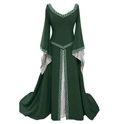 MGSFGlk Mittelalter Kleid Damen Kurzarm Halloween Kostüm Renaissance Irisches Kleid Rokoko Prinzessin Kleid Größen Partykleid Lang Trägerkleid Retro Mittelalter Kleidung Damen Barock (C01-Green, S) von MGSFGlk