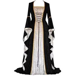 MGSFGlk Mittelalter Kleid Damen Kurzarm Halloween Kostüm Renaissance Irisches Kleid Rokoko Prinzessin Kleid Größen Partykleid Lang Trägerkleid Retro Mittelalter Kleidung Damen Barock Halloween von MGSFGlk