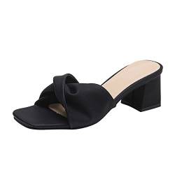 MGSFGlk Sandalen Damen Mit Absatz Elegant Flache Bequem Hausschuhe Pantoletten Leder Weich Mode Damen Slipper Schwarz Weite H Slip On Pantoletten Frauen Geschlossen Mädchen Riemchensandalen von MGSFGlk