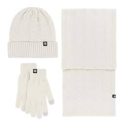 MGSFGlk Wintermütze Schal Handschuhe Set Damen Thermo Strickmütze Winterschal Fausthandschuhe Gestrickte Fleecefutter Lang Handschuhe Schal Wärmer Mütze Warmes Mütze Schal Handschuhe Warme Für Ski von MGSFGlk