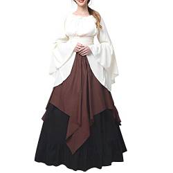 Mittelalter Kleid Damen Vintage Mittelalter Kleidung Damen Baumwolle Wikinger Kleidung Strapsen Abendkleid Dress Weiß/schwarz Bauernkleid Renaissance Ballkleid Gothic Irisches Kleid Größen Halloween von MGSFGlk